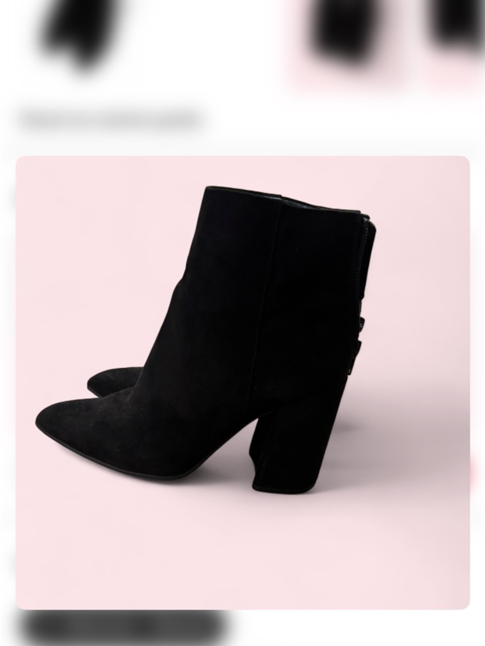 Black Suede High Block Heel Ankle Boots - Women's